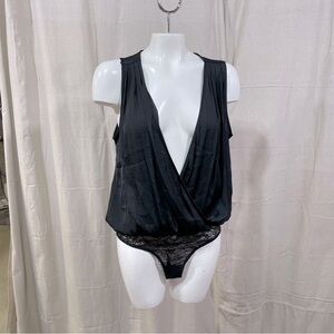 Anthropologie Yara Surplice Black Lace Tank Bodysuit